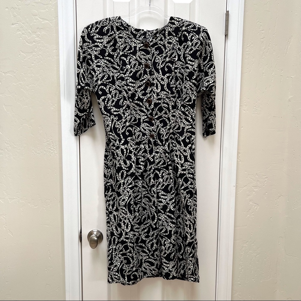 Vintage 80s Breli II Secretary Dress Feminine Ribbons Bows Print Made in USA